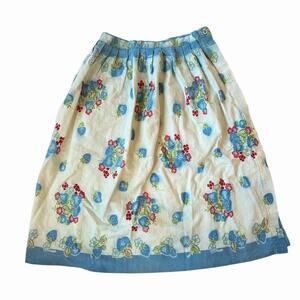 Handmade Blue Strawberry Linen Girls Maxi Skirt with Pleats and Snap Closure M